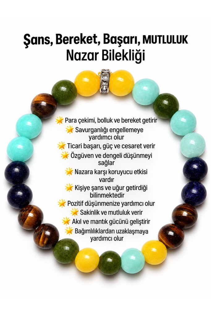 8 mm Doğal Taşlı Kadın Bileklik | Şans ve Bereket Temalı Nazar Bilekliği, Günlük Kombinlere Uygun